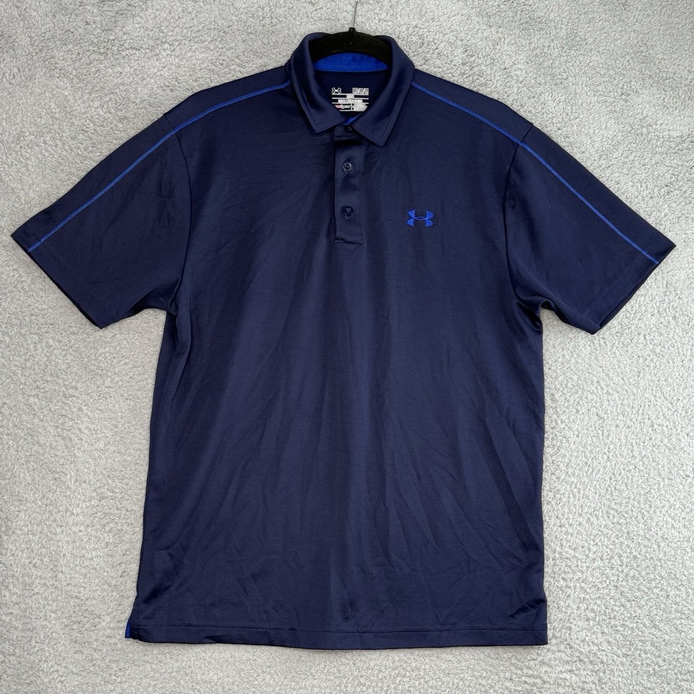 Under Armour Loose Men's Navy Blue Golf Polo Medium HeatGear Cotton Logo Collar